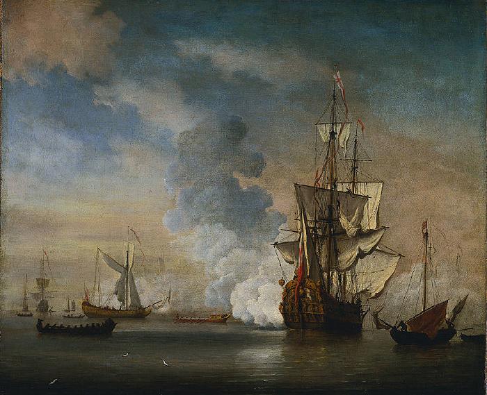 Willem Van de Velde The Younger English Warship Firing a Salute oil painting picture